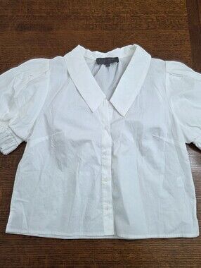 Sundays In Brooklyn White Cotton Button Down Short Sleeve Blouse Size Small